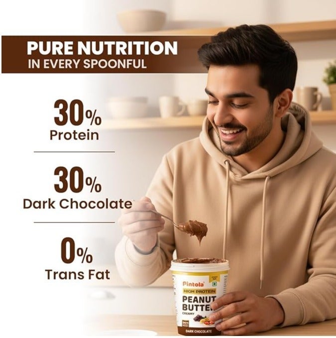PINTOLA 30G Whey Protein Added Peanut Butter Dark Chocolate | 0% Trans Fat | Gluten Free | 510g Creamy - Image 3